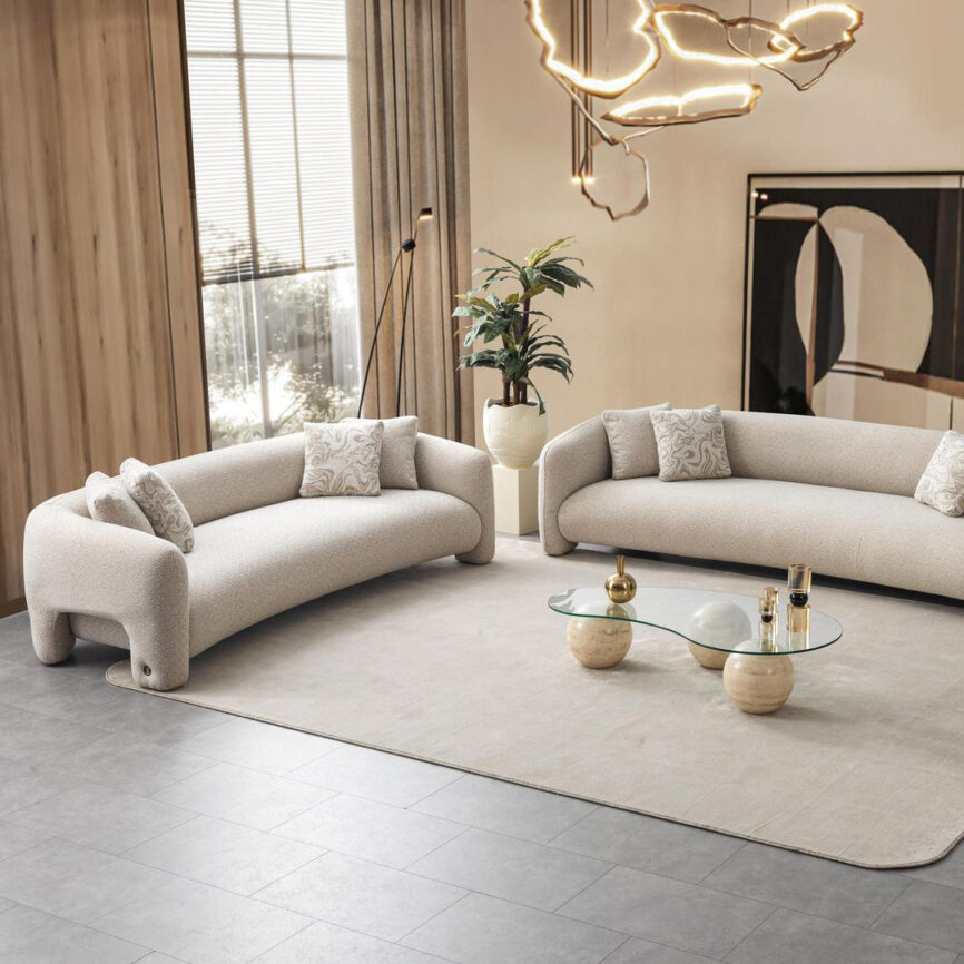 Curved Sofa - Side View with Accent Cushions