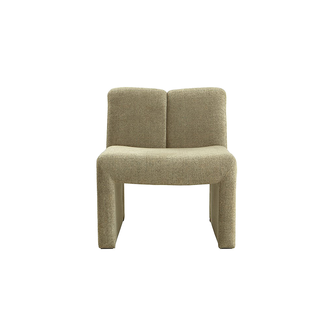 Modern accent boucle chair with soft, textured boucle fabric and sturdy legs.