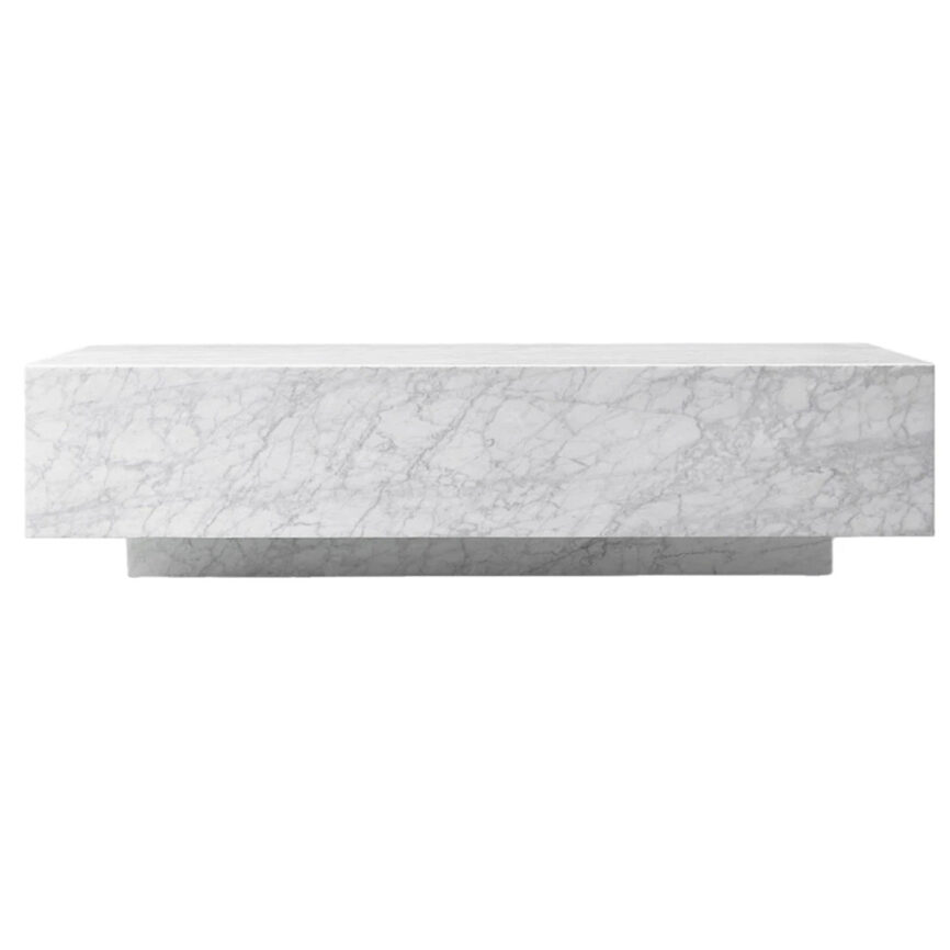 Luxurious Marble Plinth Coffee Table featuring premium Italian Carrara or Spanish Marquina marble with a floating design.