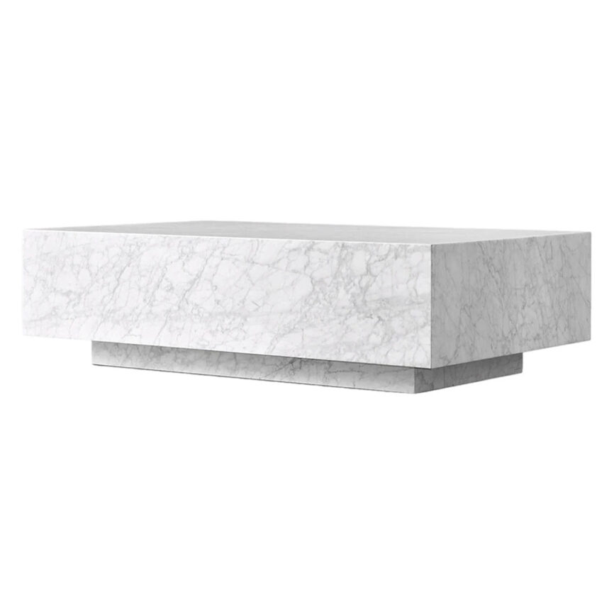 Luxurious Marble Plinth Coffee Table featuring premium Italian Carrara or Spanish Marquina marble with a floating design.