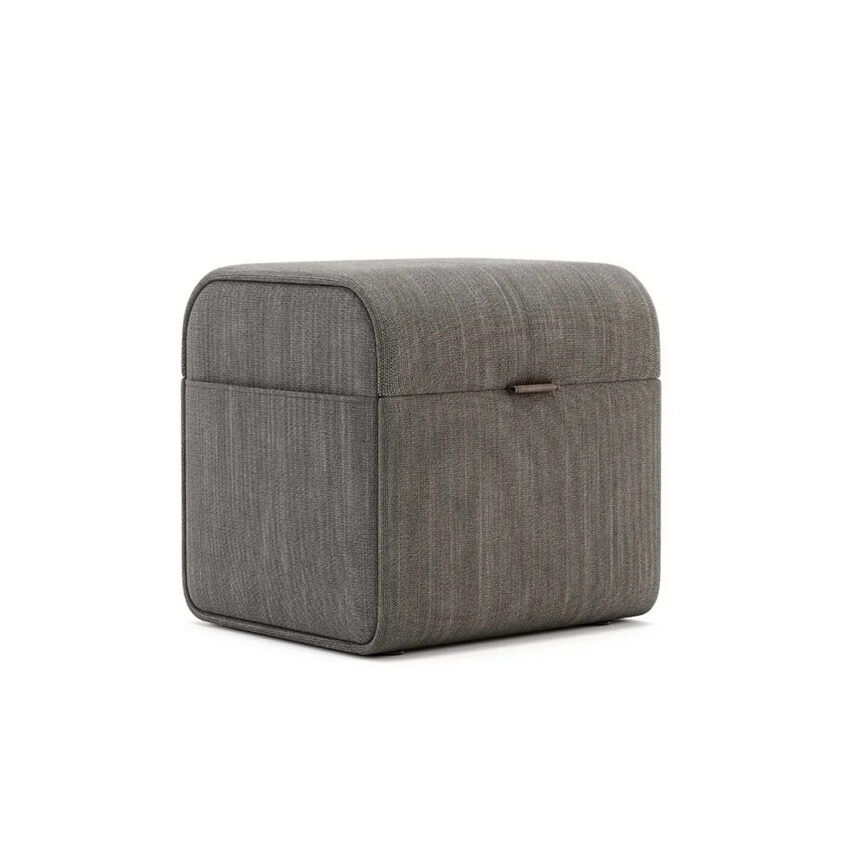 modern pouf, storage ottoman, space-saving furniture, contemporary home decor, Modern beige pouf with hidden storage compartment, ideal for space-saving interiors