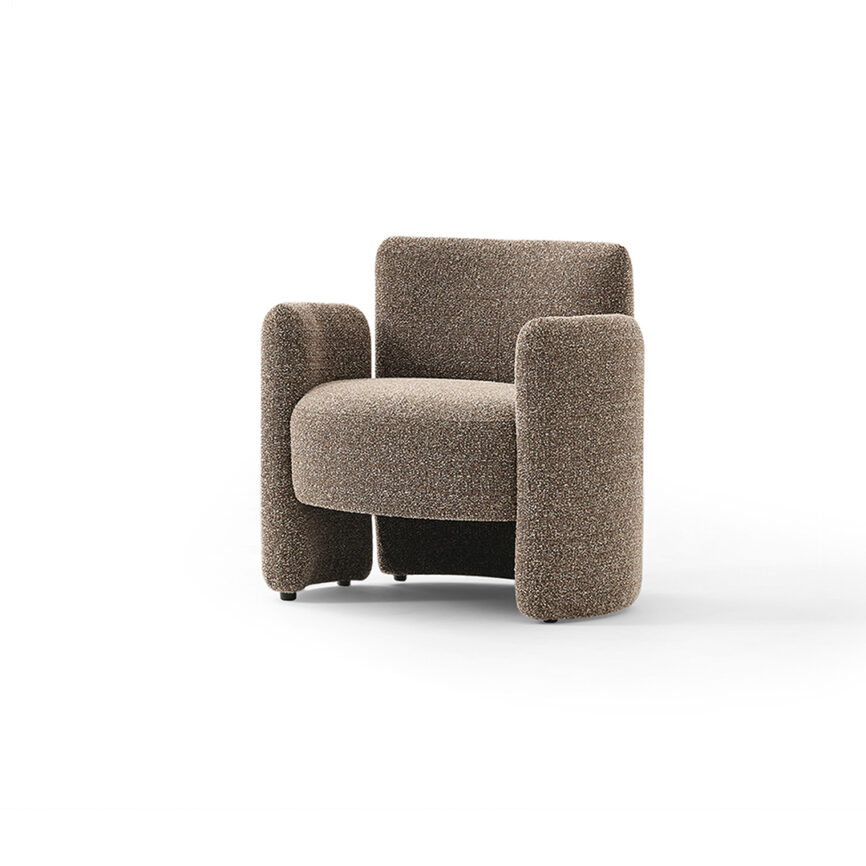 Scandinavian armchair (MZF-C3) with a minimalist design, featuring soft, wipeable fabric and high-comfort foam cushioning.