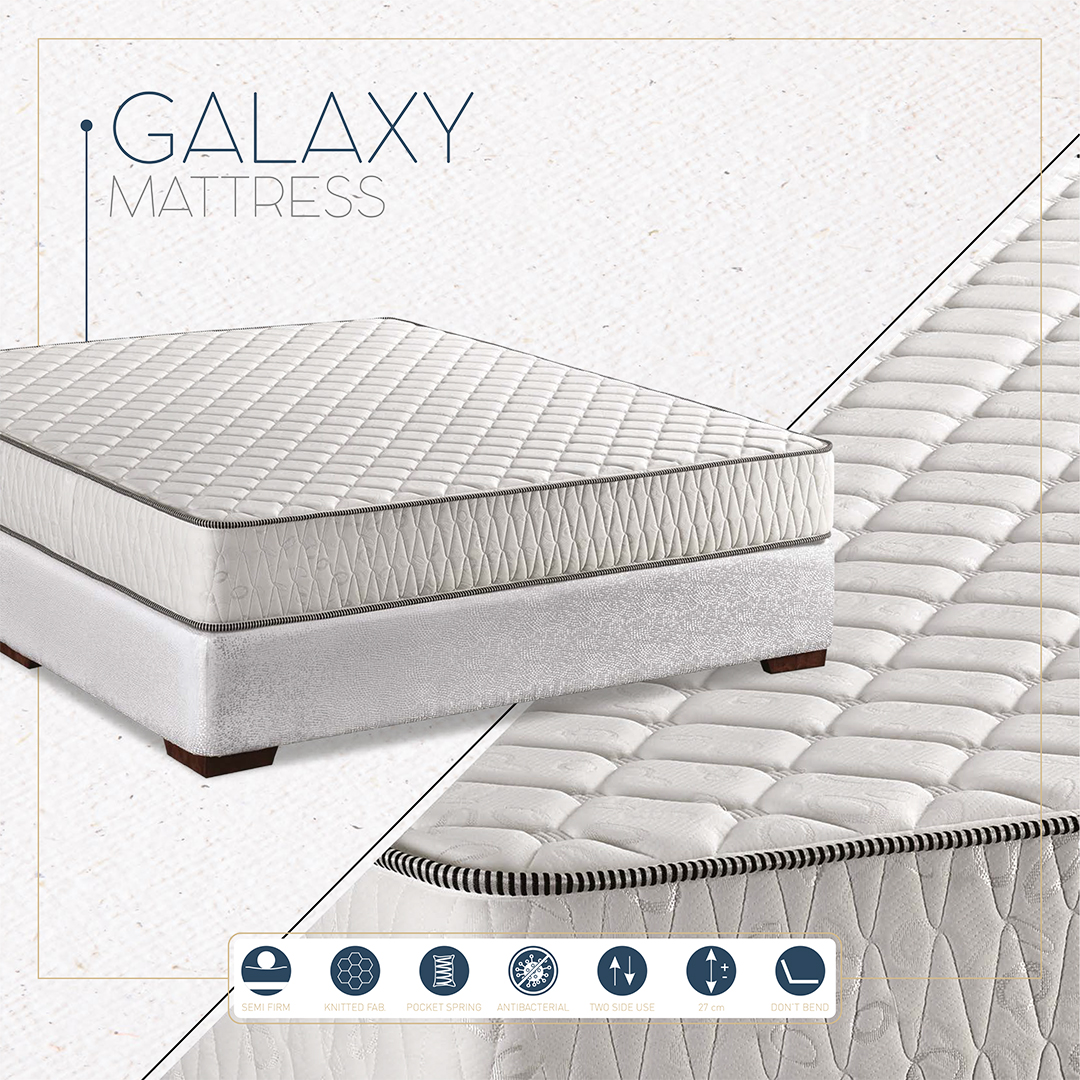 Galaxy Mattress, Pocket Springs, Multi-Layer Comfort, Cooling & Support.