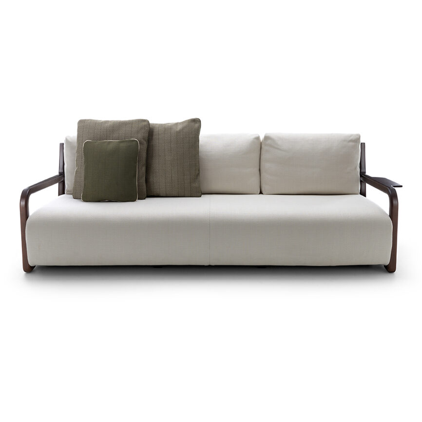 A stylish modern sofa featuring two brown and two white cushions, displayed with the logo "MZ" and website "www.mzfurniture.ae." Caption: MZF-S4 Sofa - Comfort meets contemporary elegance. Description: The MZF-S4 sofa boasts a sleek, minimalist design with plush cushions for ultimate comfort, showcased alongside the "MZ" logo and website "www.mzfurniture.ae." Perfect for adding style to any space.