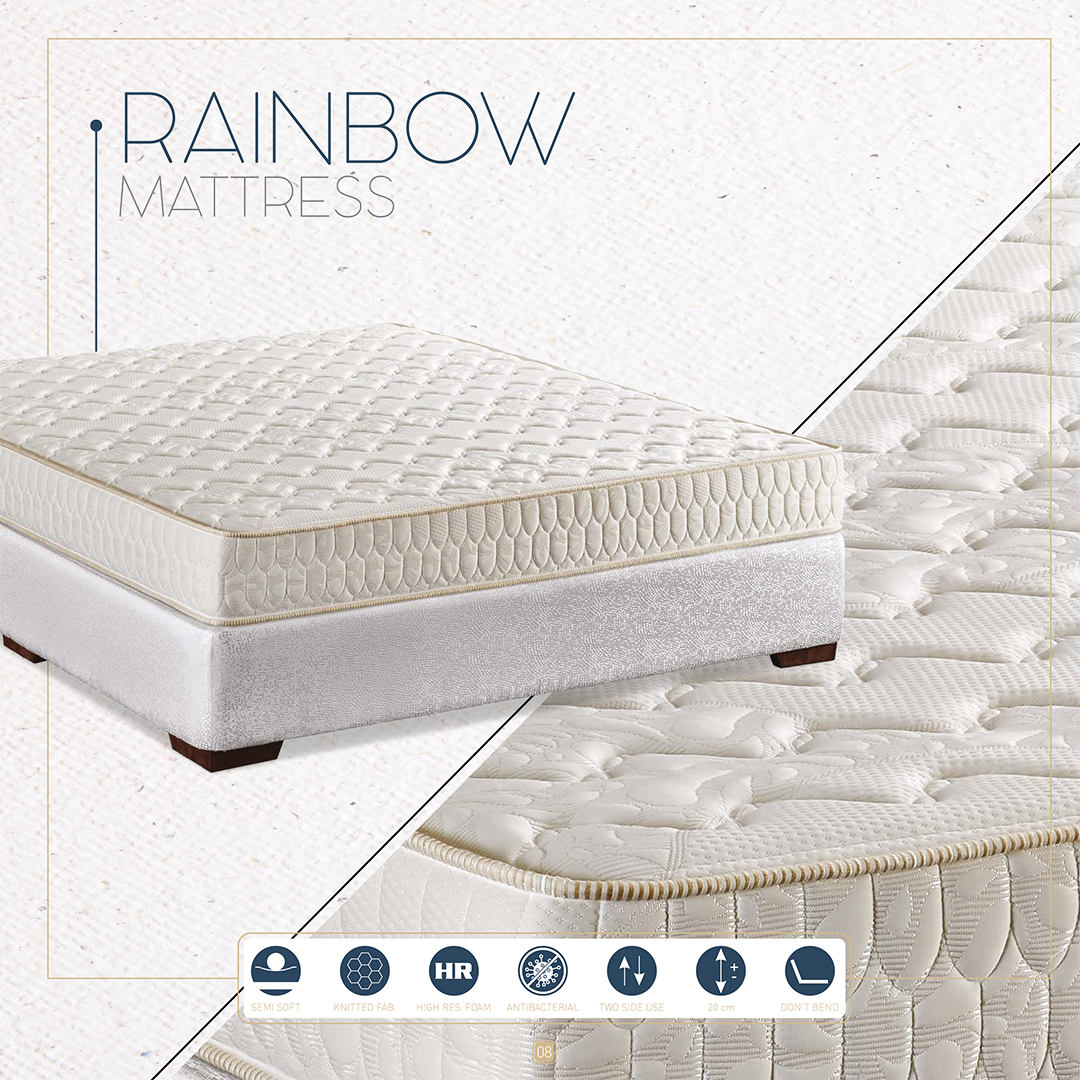 Rainbow Mattress, Plush Comfort, Firm Support, Breathable & Stylish.