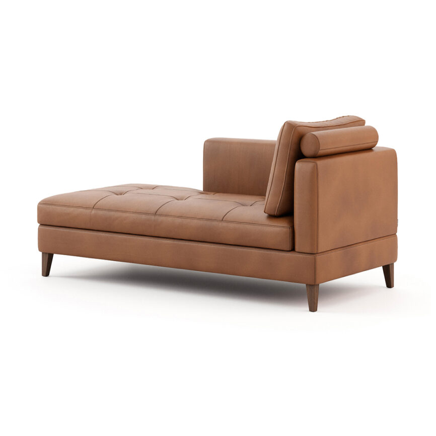 Elegant chaise lounge with customizable sizes and material options, including fabric and synthetic leather