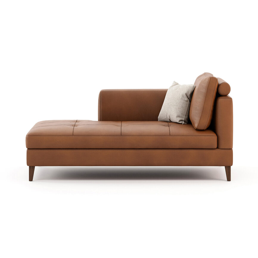 Elegant chaise lounge with customizable sizes and material options, including fabric and synthetic leather