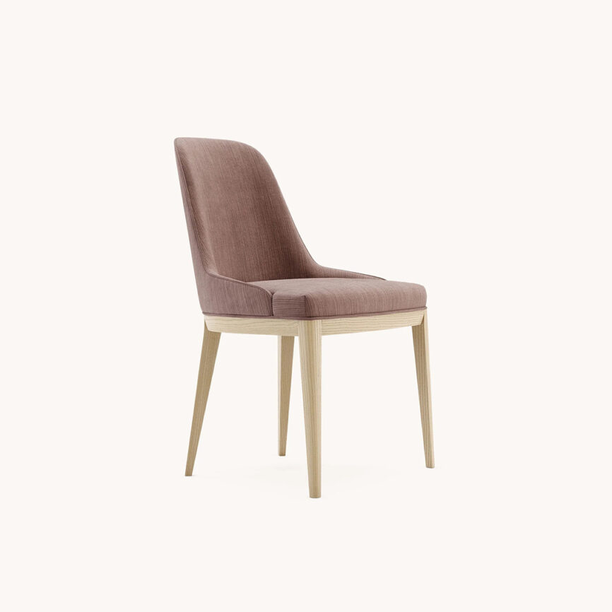 Aiysha dining chair in solid oak wood with customizable fabric upholstery, handcrafted to order