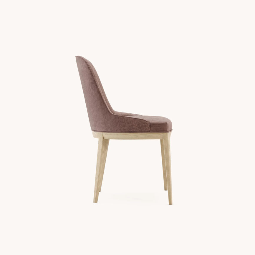 Aiysha dining chair in solid oak wood with customizable fabric upholstery, handcrafted to order