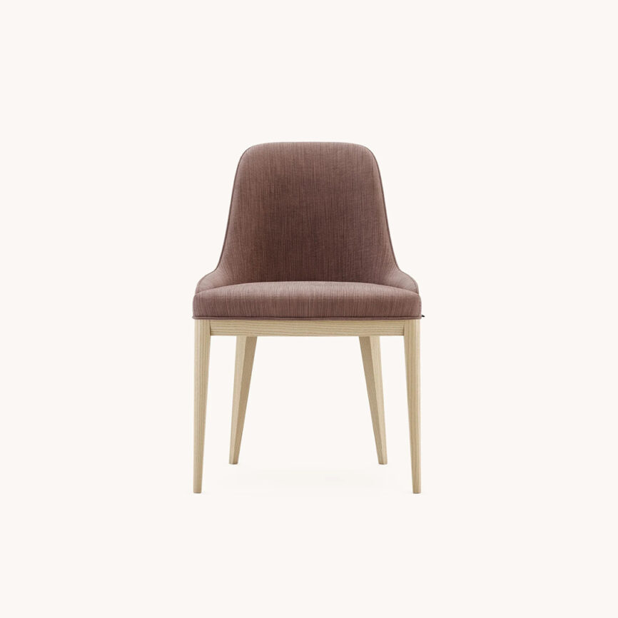 Aiysha dining chair in solid oak wood with customizable fabric upholstery, handcrafted to order