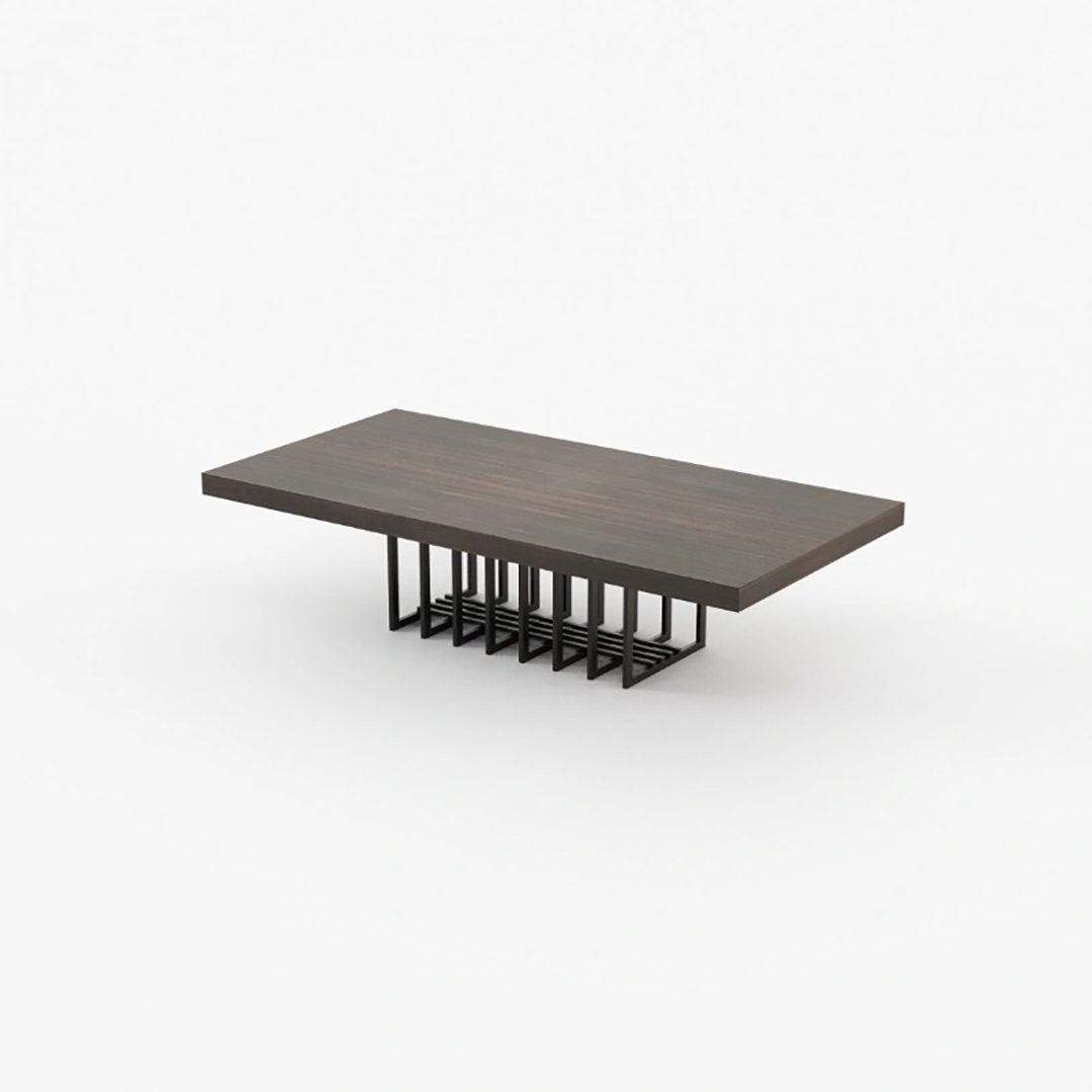 Prestige Dining Table with bold modern design, customizable materials.