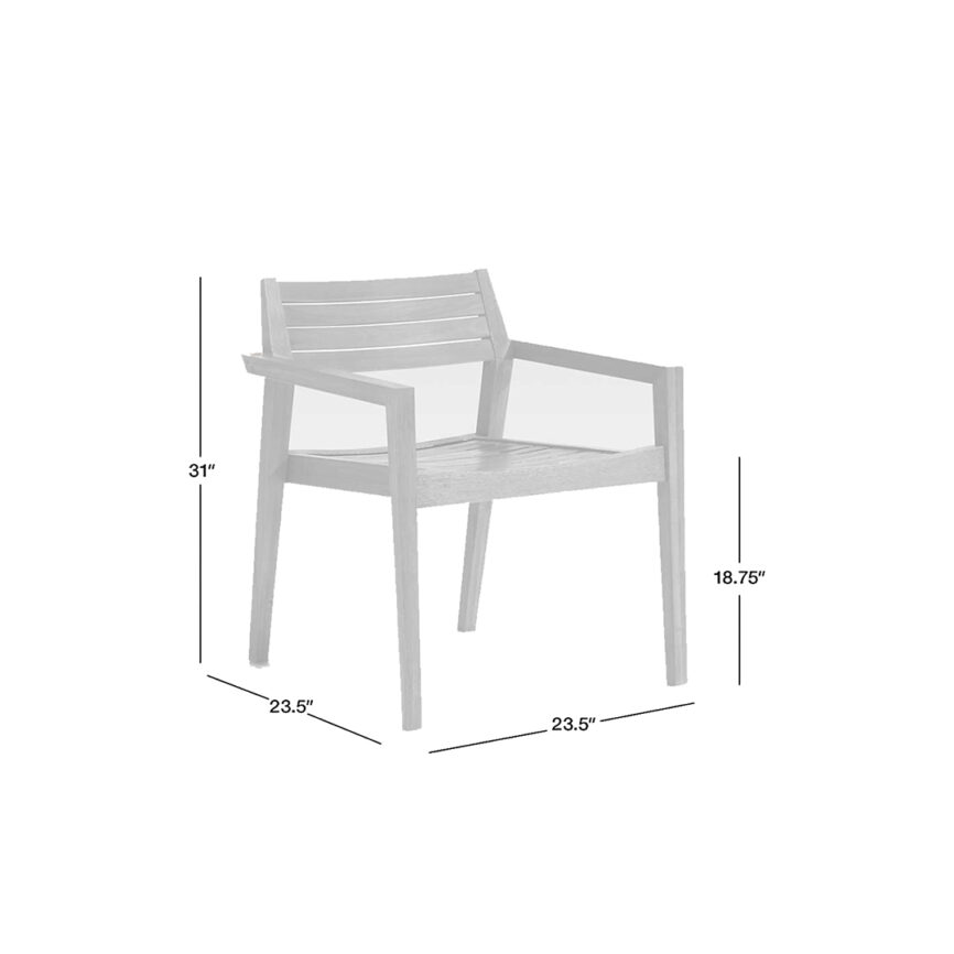 Modern wooden outdoor chair with armrests, crafted from weather-resistant materials, placed on a patio.