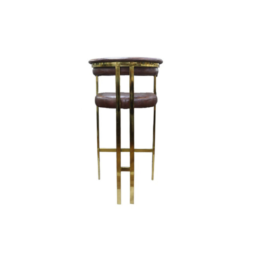 Luxury leather high bar chair with gold steel legs and tall backrest
