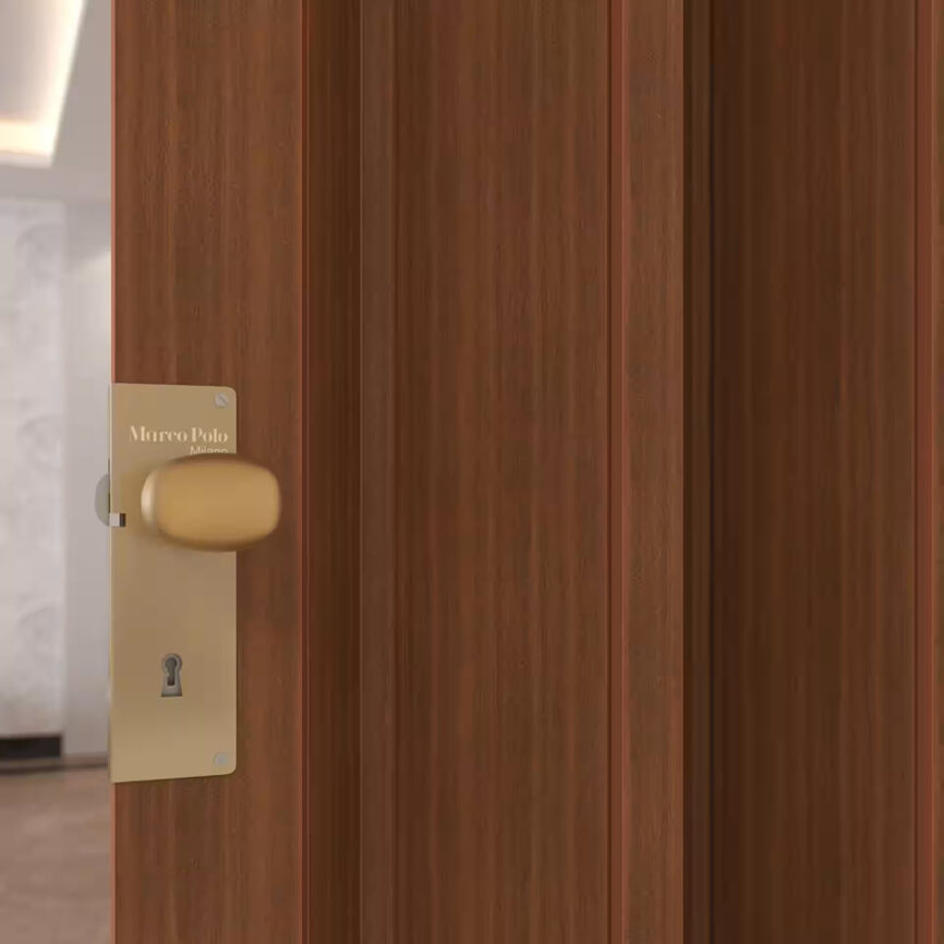 Custom space-saving folding door in a two-way configuration, shown in beige finish - ideal for partitions, closets, or compact interiors.