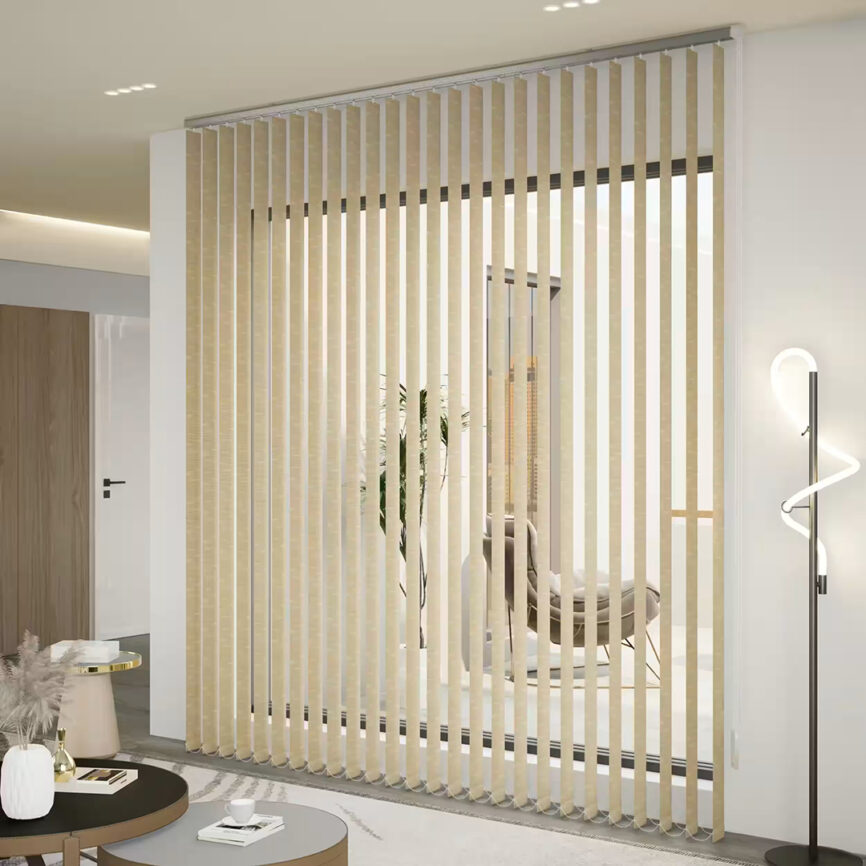Custom-made tissue Venetian blinds in soft fabric finish, available in 100+ textures and colors, with smooth track operation