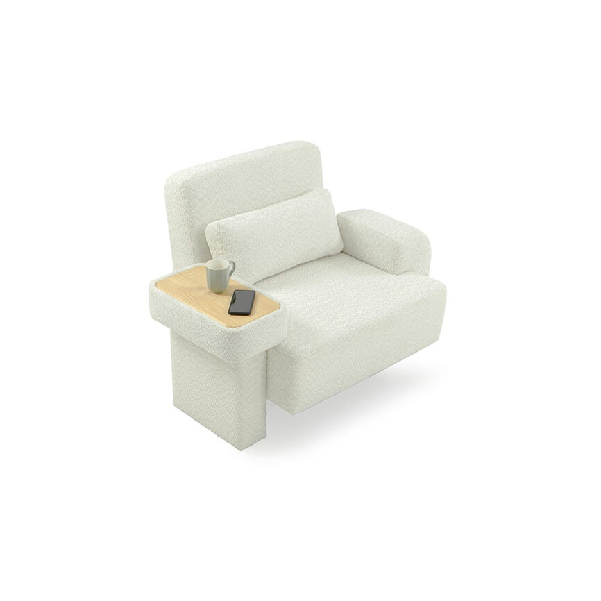 Boucle Armchair (MZF-C2) with high-comfort foam cushioning and sturdy beech wood frame.