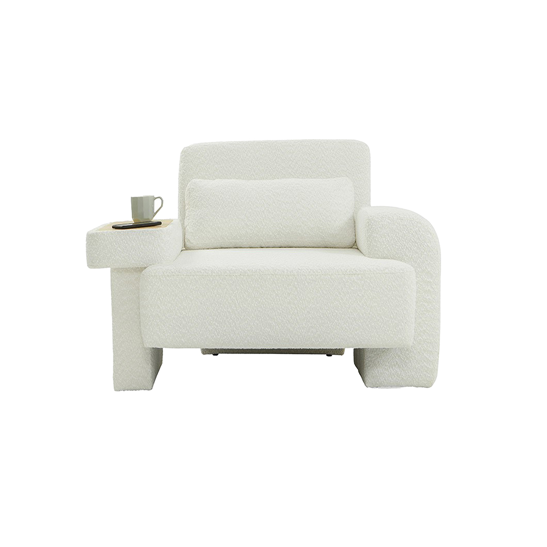 Boucle Armchair (MZF-C2) with high-comfort foam cushioning and sturdy beech wood frame.
