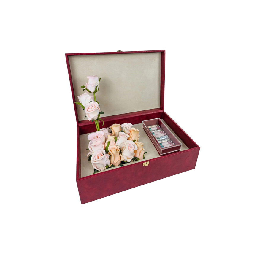 Gift box with elegant design, customizable in size, color, and contents.
