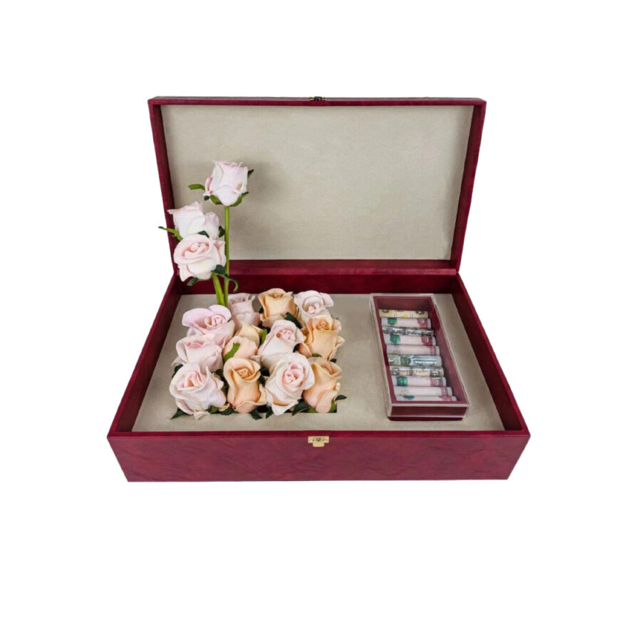 Gift box with elegant design, customizable in size, color, and contents.