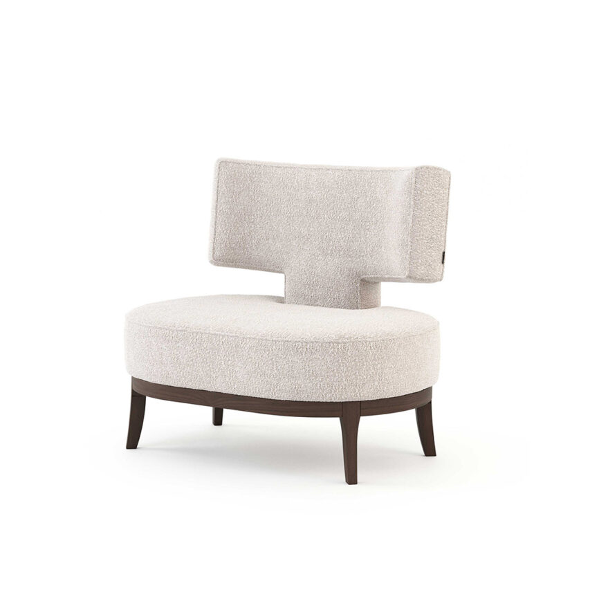 MZF-C4 beige upholstered chair with a stylish backrest design and wooden legs.