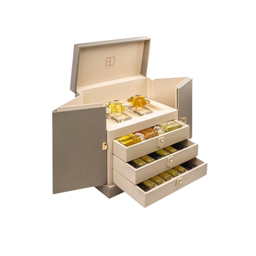 MZF-Luxe Series Premium Perfume Organizer with three drawers and upper storage compartments.
