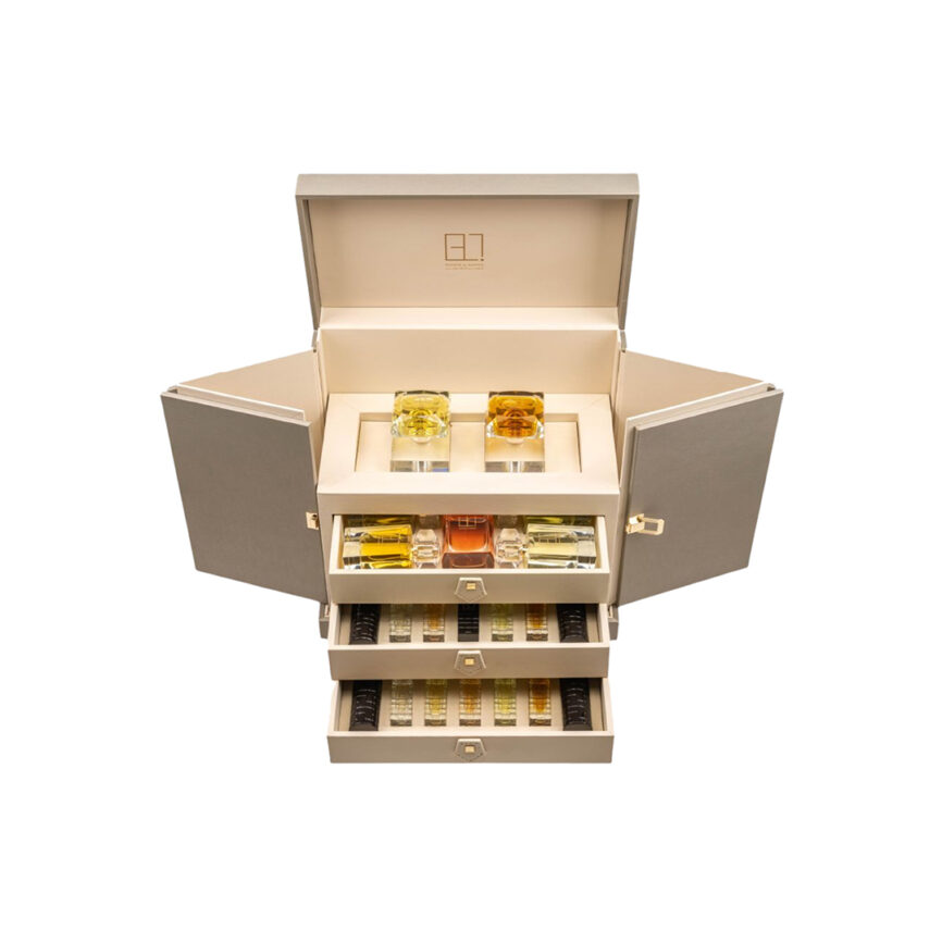 MZF-Luxe Series Premium Perfume Organizer with three drawers and upper storage compartments.