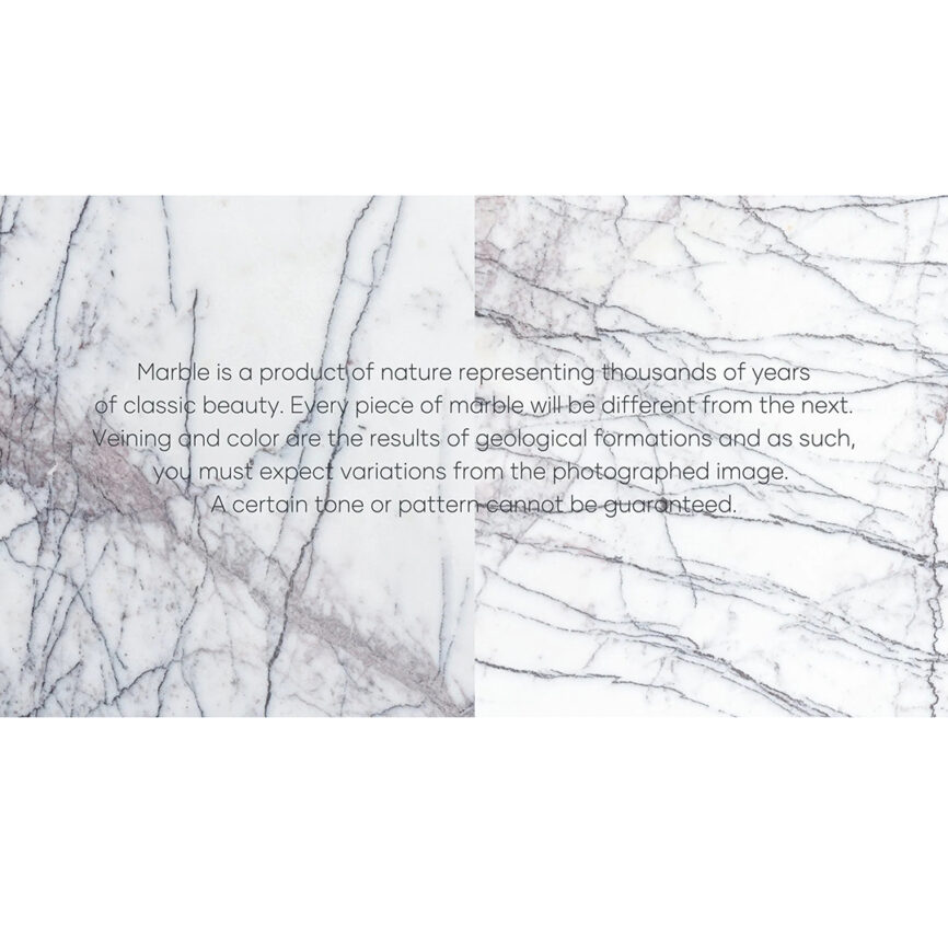 A modern, rectangular marble desk with drawers, featuring a customizable white and gray marble pattern. The desk is designed for elegance and functionality, set against a plain background with branding details.