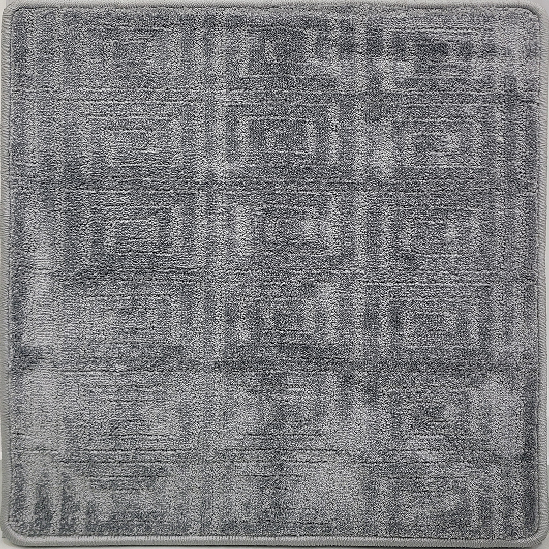 A visual comparison of different carpet textures and patterns, showcasing six smaller samples on the left and a larger single design on the right in beige and gray tones