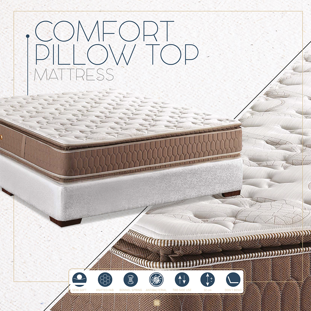 Comfort Pillow Top Mattress - Semi-soft double-sided mattress with bonnel springs and antibacterial protection in UAE.