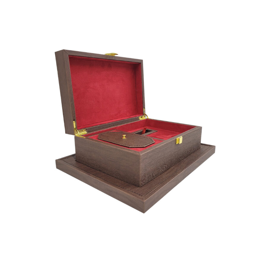 Premium Dehan Al Oud gift box made of PU leather, customizable for oud and perfume oil presentation, handcrafted in the UAE