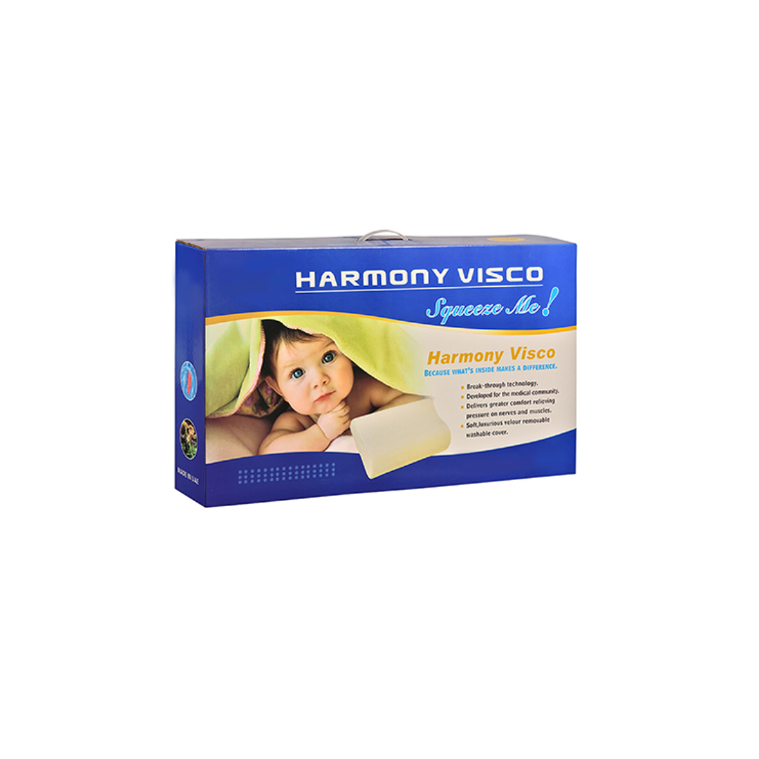 Harmony Visco Pillow with viscoelastic foam, designed for ergonomic support and pressure relief.
