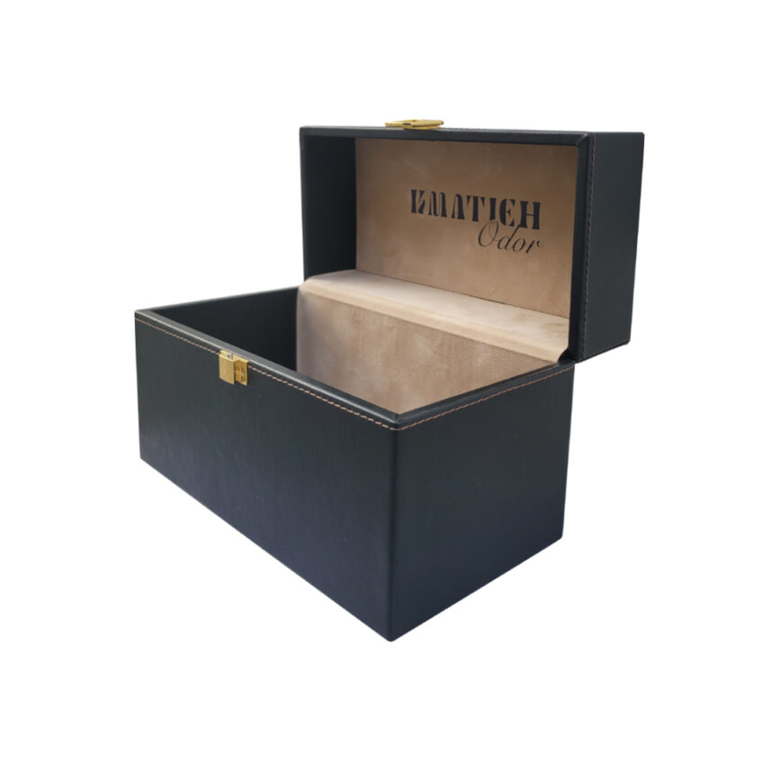 Opulent Utility Box - A premium leather storage case with gold accents, designed for luxury organization and secure storage. Customizable branding and elegant craftsmanship.