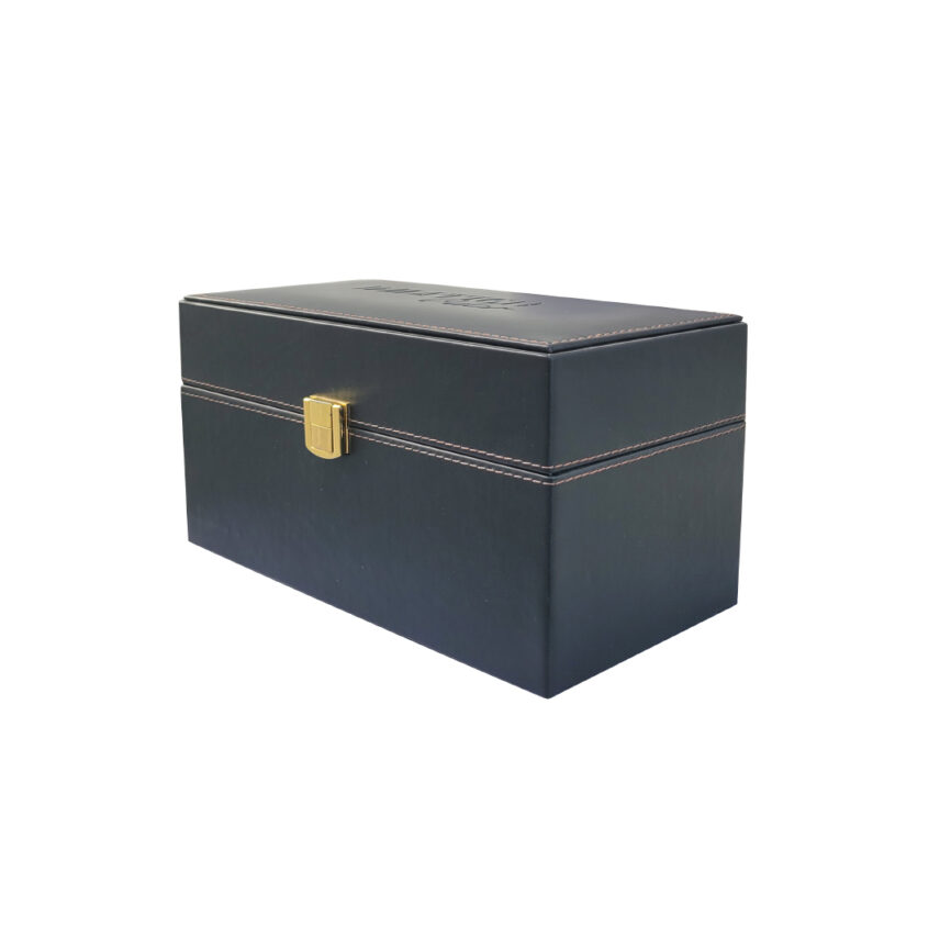 Opulent Utility Box - A premium leather storage case with gold accents, designed for luxury organization and secure storage. Customizable branding and elegant craftsmanship.