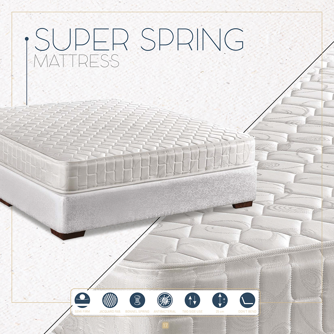 Super Spring Mattress, Advanced Coil Technology, Firm Support, Cooling & Durable.