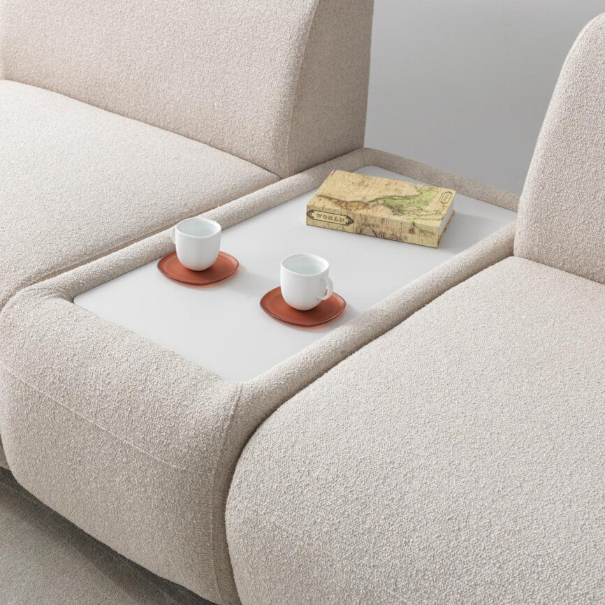 Integrated storage table feature in L-shape sectional sofa