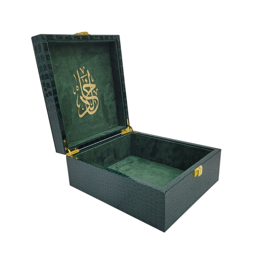 Crocodessa Blue-box with lid open, placed on neutral background for design showcase