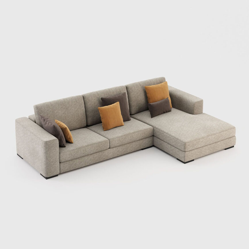 Emaar Essence L-shape sofa with beige upholstery in residential UAE living room