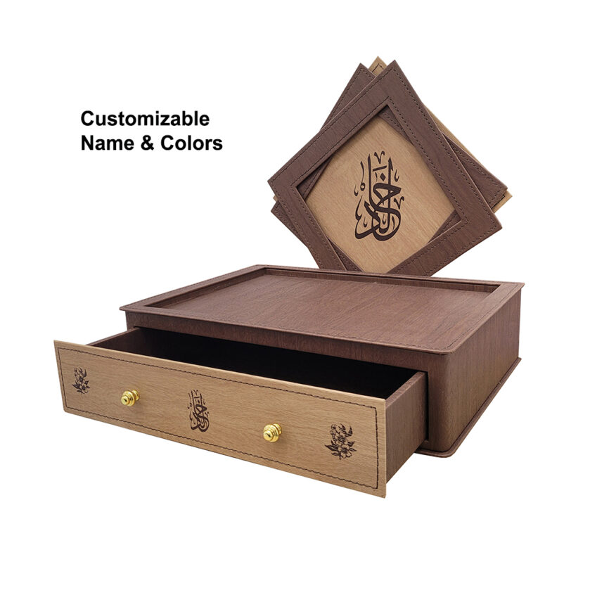 Open drawer-style presentation box showcasing customizable interior