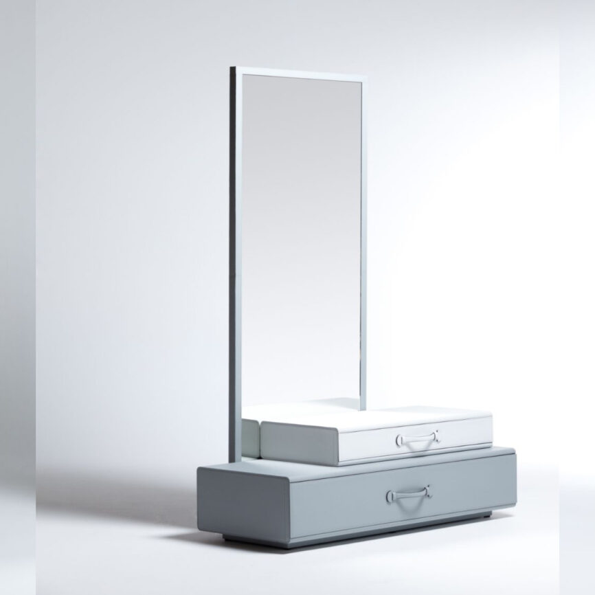 Luxury dressing mirror with leather suitcase base - full view