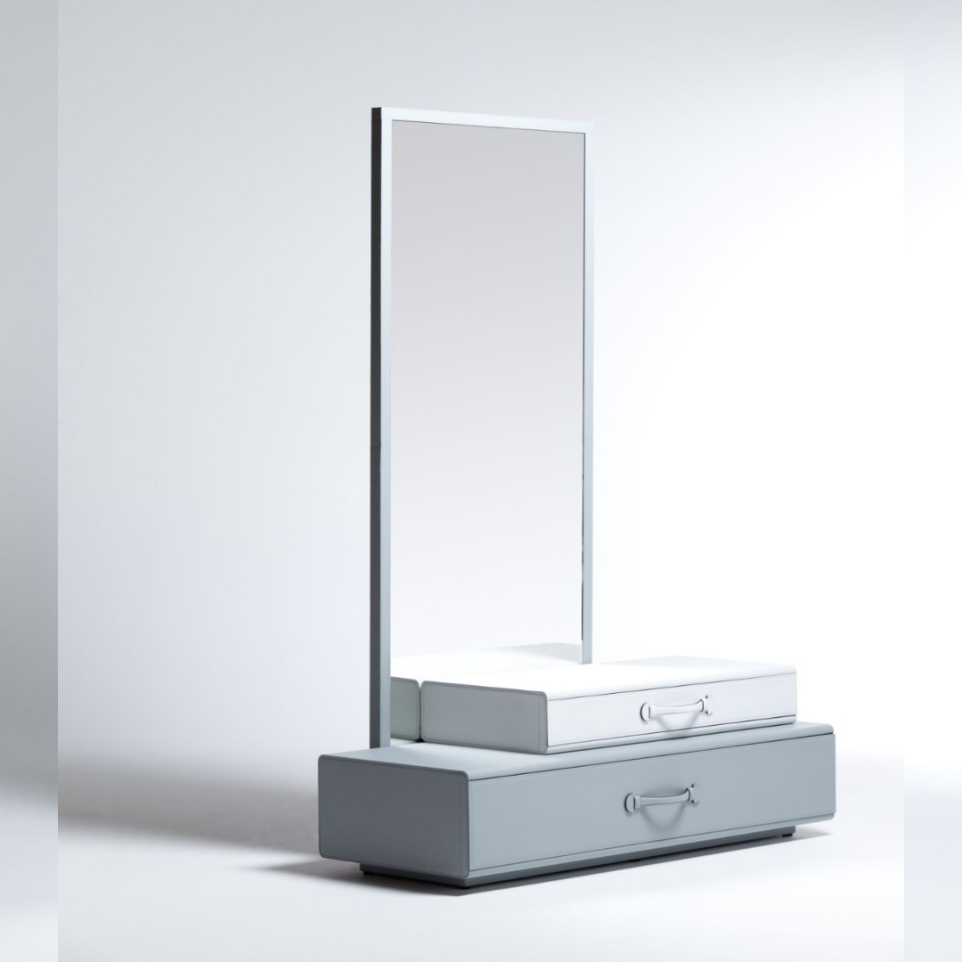 Luxury dressing mirror with leather suitcase base - full view