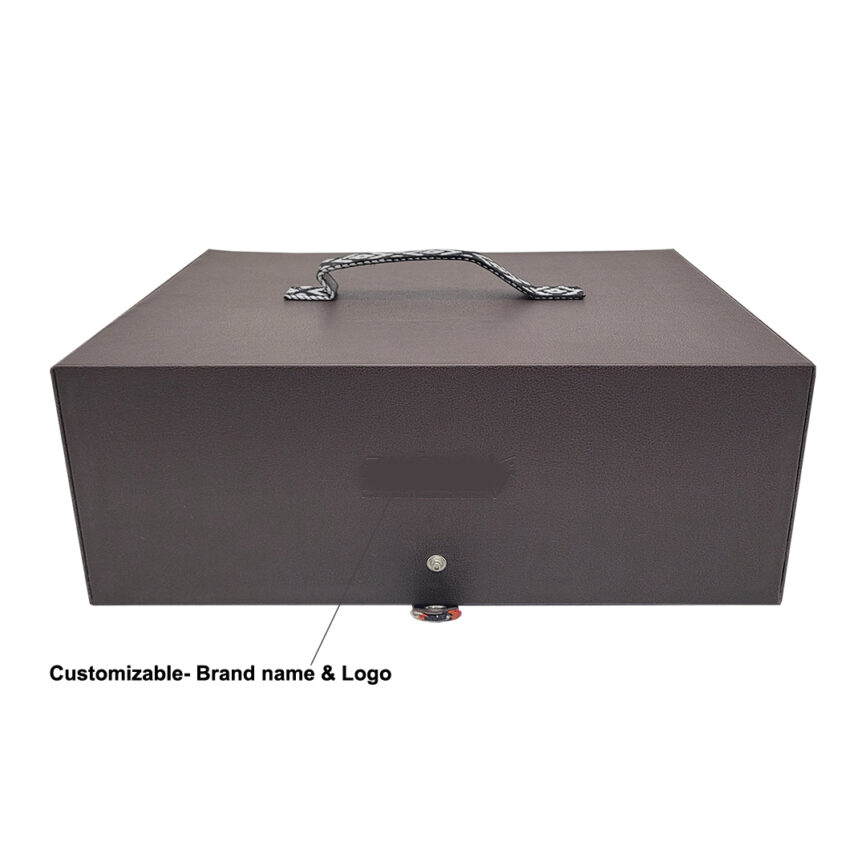 Leather presentation box in classic finish, featuring The Heritage Keeper branding